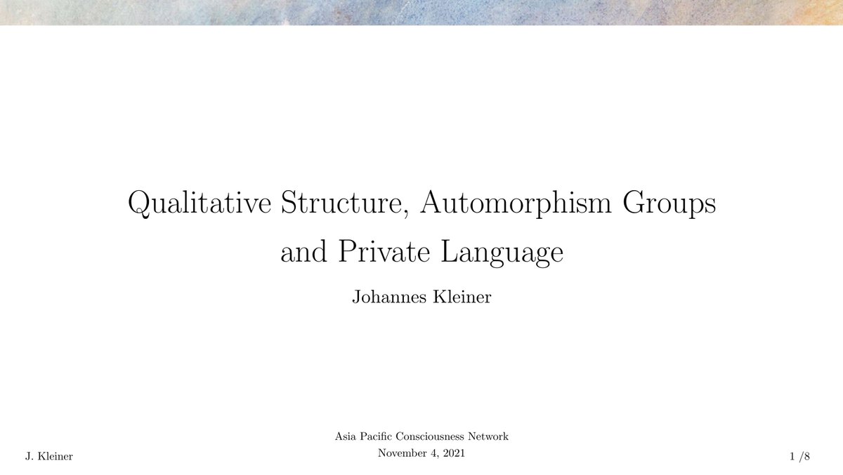 Johannes Kleiner (@johanneskleiner) on Twitter photo A pleasure to talk in the Asia Pacific Consciousness Network seminar today!
In case anyone else is interested in this topic, there is a recording (15 mins) on Youtube: youtu.be/WQCJ6SLSXvQ?t=…
Many thanks to <a href="/NaoTsuchiya/">Nao Tsuchiya</a>, Hayato Saigo and Ariel Zeleznikow-Johnston! A pleasure to talk in the Asia Pacific Consciousness Network seminar today!
In case anyone else is interested in this topic, there is a recording (15 mins) on Youtube: youtu.be/WQCJ6SLSXvQ?t=…
Many thanks to <a href="/NaoTsuchiya/">Nao Tsuchiya</a>, Hayato Saigo and Ariel Zeleznikow-Johnston!
