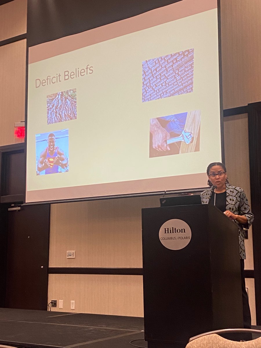 OSPAonline's tweet photo. Listening and learning to Dr. Liz Drame about the impacts of deficit narratives on Black families raising children with autism. #SP4SJ https://t.co/LAotQuY4dC