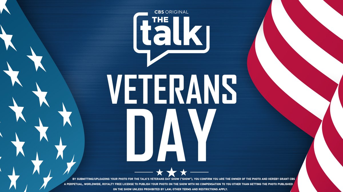 TheTalkCBS's tweet photo. Want to honor a Veteran in your life? Share a picture of them (or yourself!) in the comments below for chance to be featured in #TheTalk’s #VeteransDay episode on November 11. 
Rules: https://t.co/2nrNSvd76x https://t.co/BB6NHyxYBq