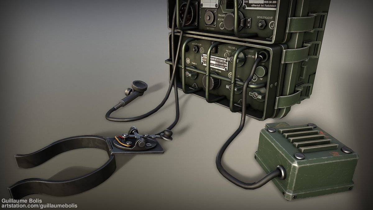 BolisGuillaume's tweet photo. Rencently finished a bunch of school projects I made over the last month, here's the second one.
A #WW2  german radio GRC-9

@ArtStationHQ link: https://t.co/QP1uCKBcGK

@Sketchfab link: https://t.co/nSJsPMggKb

#3dart #3D #digitalart #weapon #3dmodeling #substancepainter #3dsmax https://t.co/MLKnRT31AA