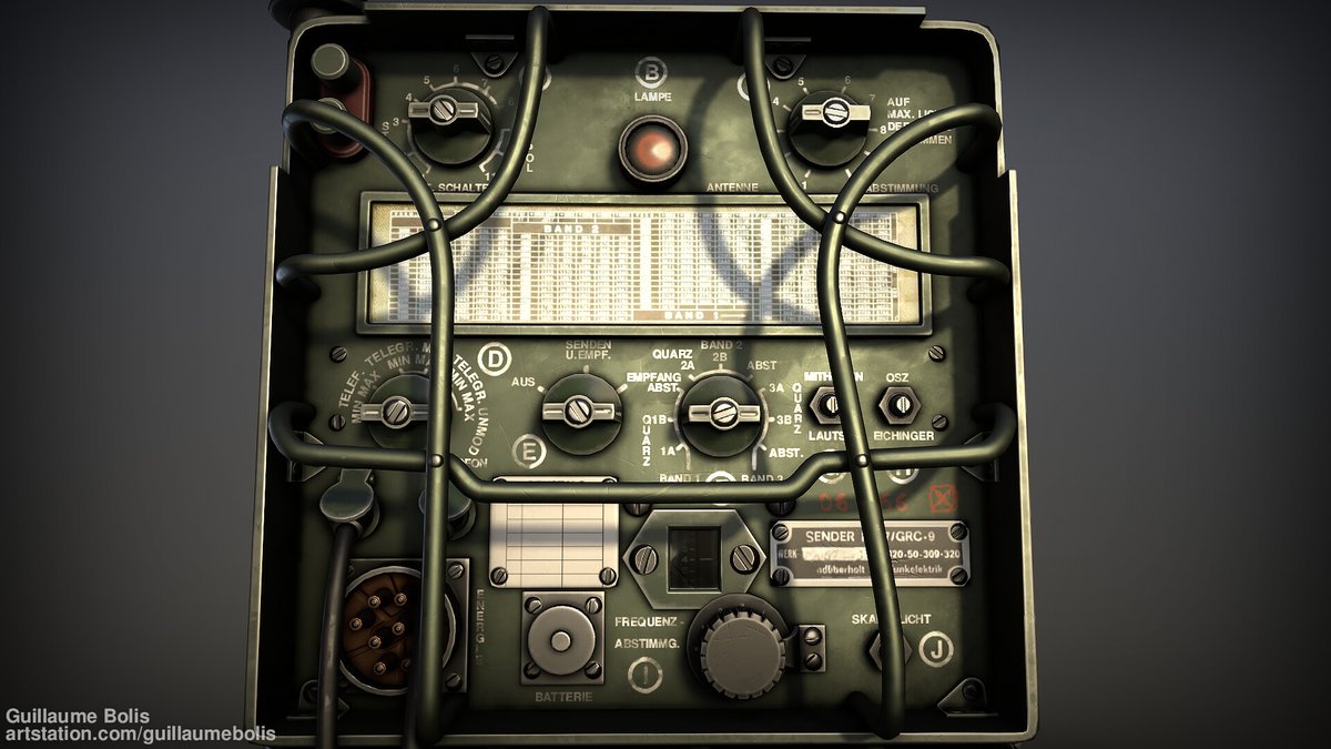 BolisGuillaume's tweet photo. Rencently finished a bunch of school projects I made over the last month, here's the second one.
A #WW2  german radio GRC-9

@ArtStationHQ link: https://t.co/QP1uCKBcGK

@Sketchfab link: https://t.co/nSJsPMggKb

#3dart #3D #digitalart #weapon #3dmodeling #substancepainter #3dsmax https://t.co/MLKnRT31AA