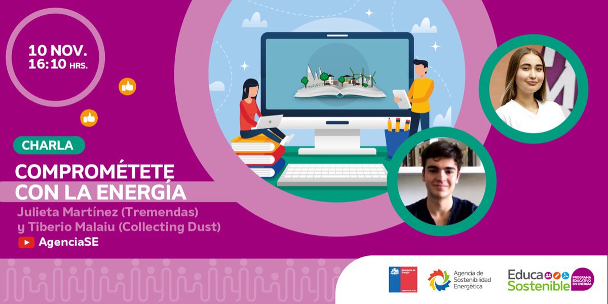 Agencia__SE's tweet photo. Mucho tenemos que aprender del compromiso de las y los jóvenes. Agenda la charla de @JuAMartinezO (@TremendasCL) y #TiberioMalaiu (#CollectingDust), el 10 de noviembre, a las 16:10 horas, ¡y comprométete tú también!
#EncuéntrateConLaEnergía #EducaSostenible #EducaciónEnergética https://t.co/fyMKB5zqGG