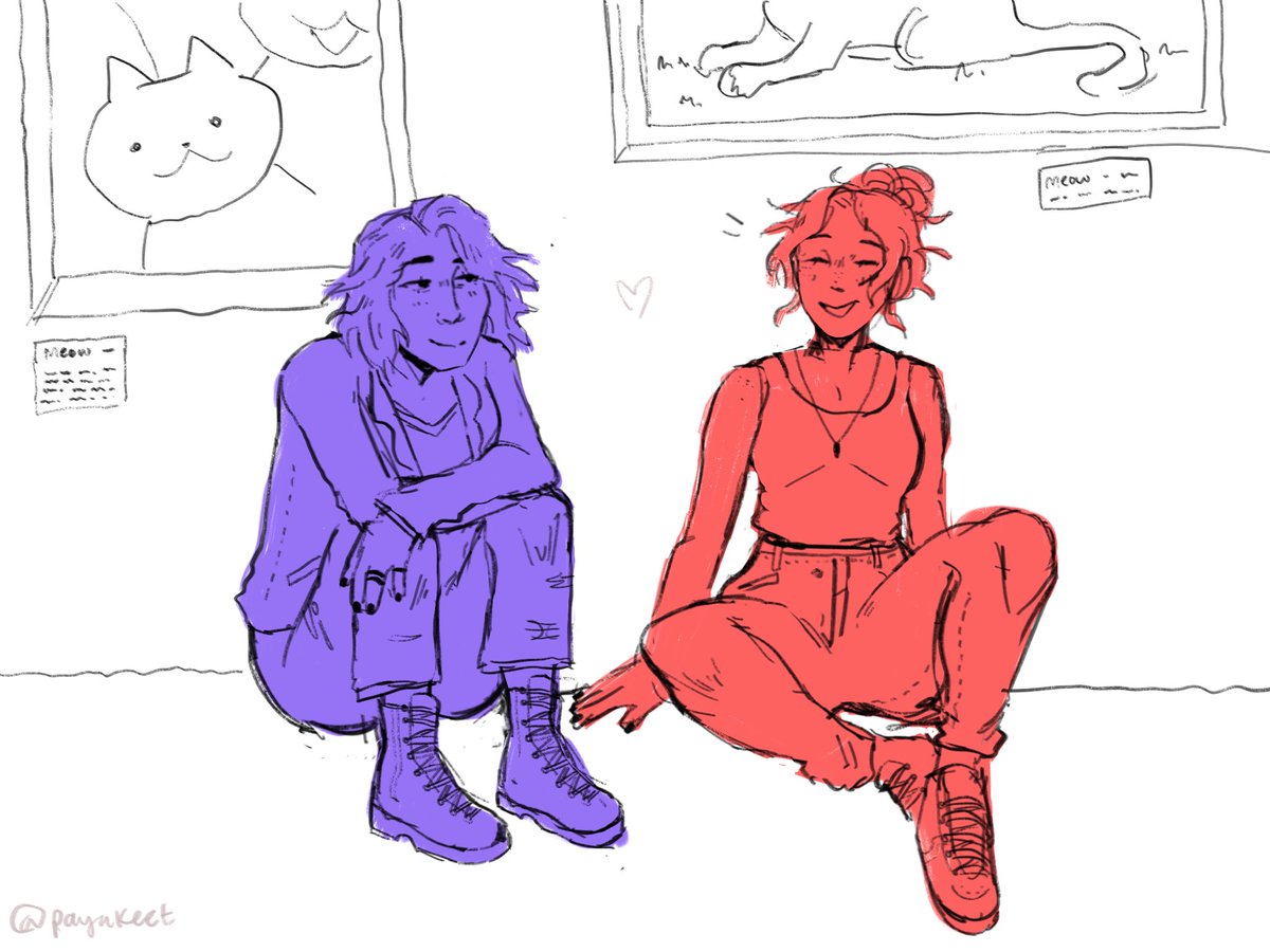 Payakeet's tweet photo. a humanized take on numa and kyungsoon in the museum <3 #purrgatory #purrgatoryart https://t.co/adygvYhuAF