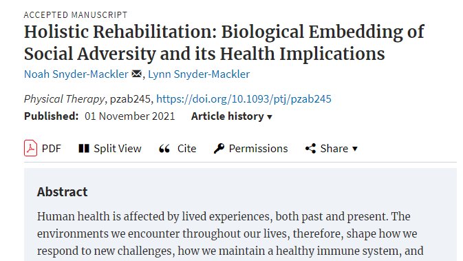 Social experiences—such as exposure to adversity—can alter how cells in our body function, with far-reaching consequences for #health, disease, and treatment.

Read about how this might impact #rehabilitation in our special edition on Precision Medicine! 

academic.oup.com/ptj/advance-ar…