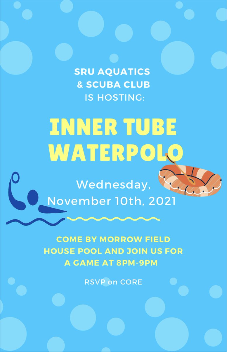 sruaquaticsclub's tweet photo. ‼️ Mark your calendars 📆 
November 10th @ the Field House Pool
🎉EVERYONE IS WELCOME🎉
@sru_swec @sruphe @PAFMClub @ogoreuc @APAC_SRU @slipperyrocku @SRUCoaching @SRUSwimDiveClub https://t.co/kzIU1vEVXy