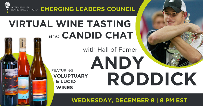 TennisHalloFame's tweet photo. Taste and talk with @andyroddick 🍷🎾

The ITHF's Emerging Leaders Council invites tennis fans to join a virtual wine tasting and chat on December 8. Don't miss the chance to ask Andy your questions!

Register and place your order ⬇️