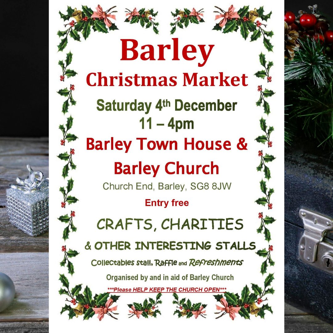 TheListing's tweet photo. Save the date for the Barley Christmas Market, Sat 4 Dec 11am-4pm.  Free Entry, please share to help promote a bit more...

#BarleyChristmasMarket #BarleyMarket #ChristmasMarket #ChristmasShopping #SupportLocalThisChristmas #Barley #Royston ♥️♥️ https://t.co/5MbA46AkKA