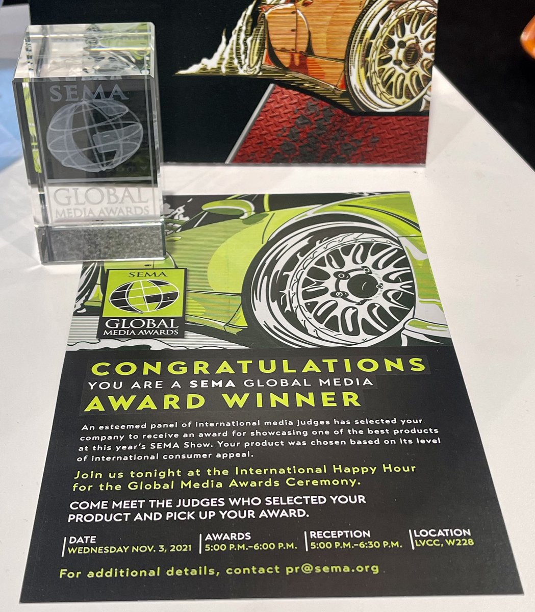 AP4Less's tweet image. Not to tweet our own twit but look what we just won @SEMASHOW Global Media Awards Winner!