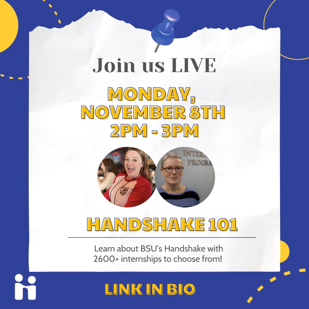 bsuinterns's tweet photo. Hoping to participate in an internship Spring or Summer 2022? Then you should attend Handshake 101! Link: https://t.co/DeHtNCmswW

Presented by:
Assistant Director Carol Crosby &amp; 
Graduate Assistant Katie Muldoon https://t.co/NBtCRvrKXJ