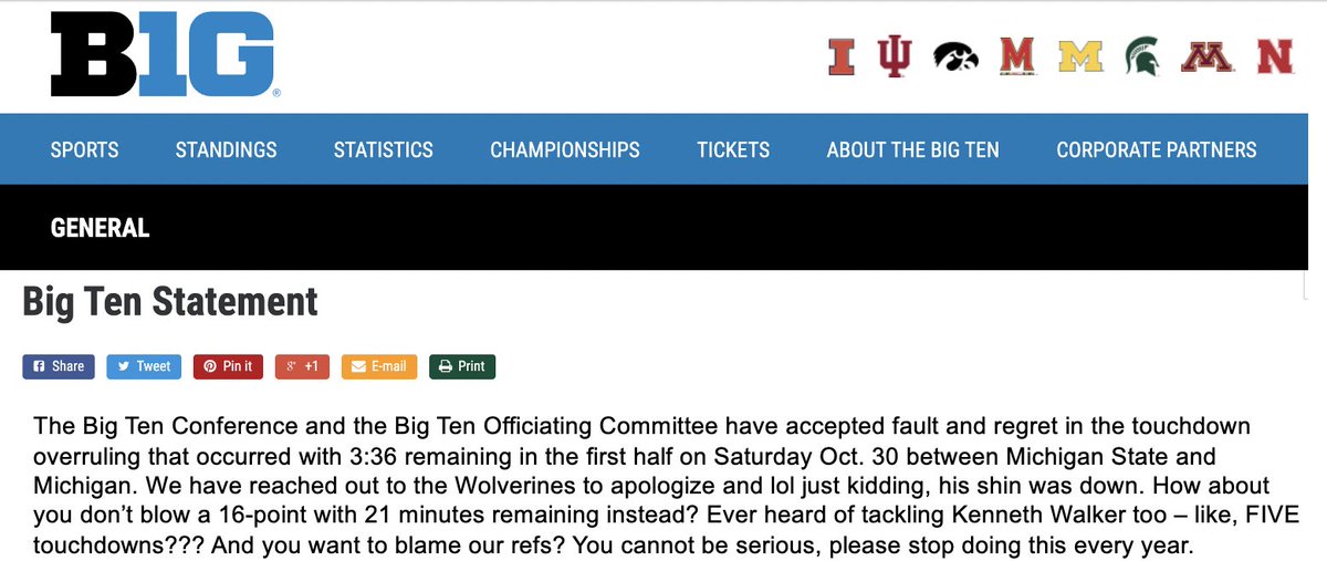Sheehan_Sports's tweet photo. Just got sent the statement from the Big Ten regarding them admitting they got the call wrong near the end of half... https://t.co/ZnEWsMoyvd