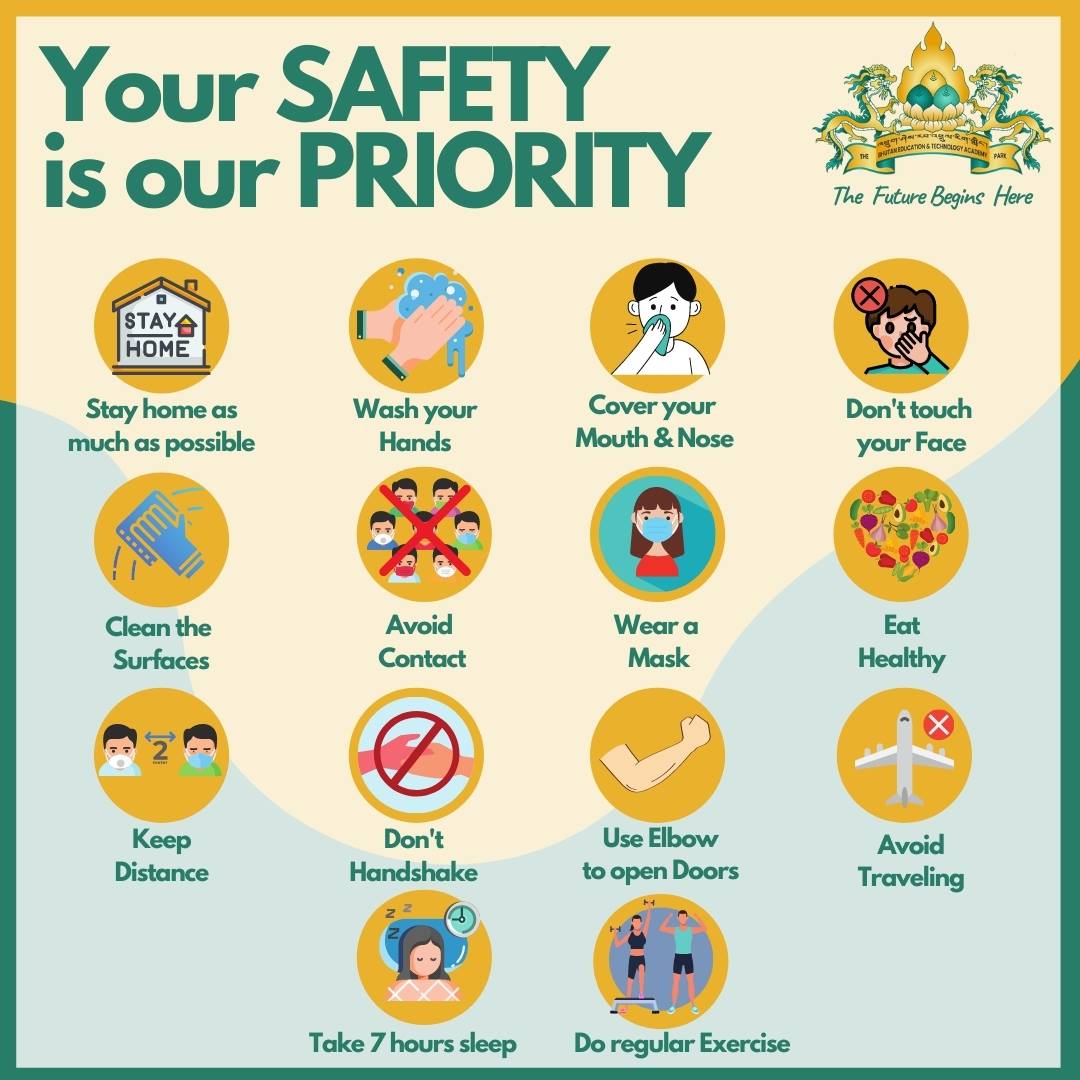 TheBETAPark's tweet photo. A gentle reminder to continue adhering to covid-19 protocols to protect yourself and those around you. 

#COVID19 #Safety #stayhome #precautionsforcoronavirus #libtbhutan #TheBETAPark #chamjeykha #druksherigthruelrigling #GNH #lifelonglearning #employability #employabilityskills https://t.co/39gDG83FqI