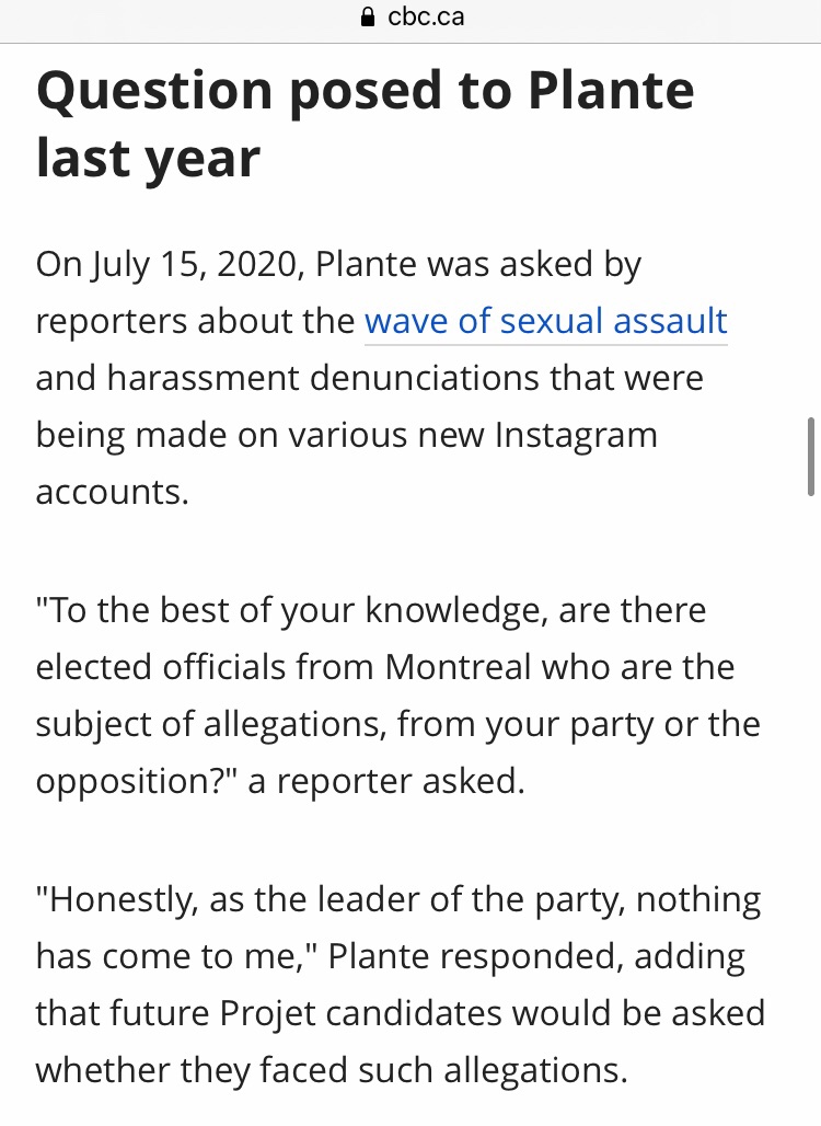 EnsembleMtl's tweet photo. La cheffe de Projet Montréal affirme que « le dossier était clos » quand elle s'est fait questionner sur les allégations d'agression sexuelle dans son parti. Pourtant, Valérie Plante s'est fait questionner en juillet 2020, alors que le dossier a été fermé en 2021.
#polmtl https://t.co/NNfR0Oy7st