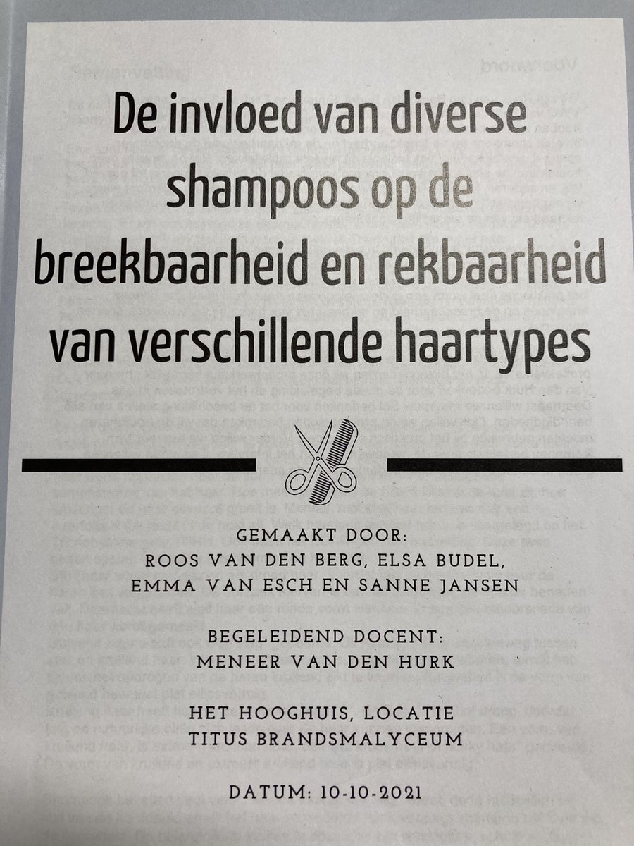 TBLGymnasium's tweet photo. Een van de mooiste avonden van het schooljaar @tbl_oss is begonnen: presentatie van het profielwerkstuk. Roos, Elsa, Emma en Sanne hebben onderzocht wat de invloed van diverse shampoos op de breekbaarheid en rekbaarheid van verschillende haartypes is. https://t.co/QdZefLOZx7