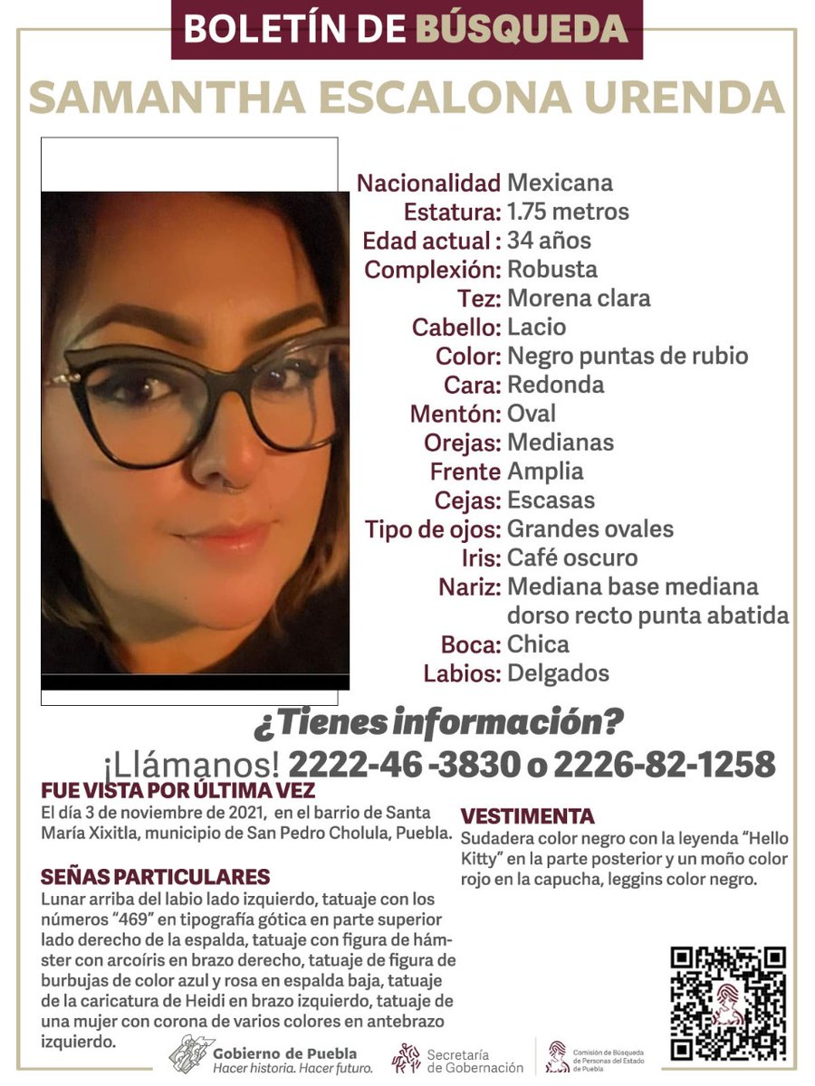 Solicitamos ayuda para localizar a SAMANTHA ESCALONA URENDA desaparecida el día 3 de noviembre, se le vio por última vez en el Barrio de Xixitla, municipio de San Pedro Cholula. 

Samantha es exalumna de nuestro Instituto Oriente de la generación 2004.

¡Agradecemos difundir!