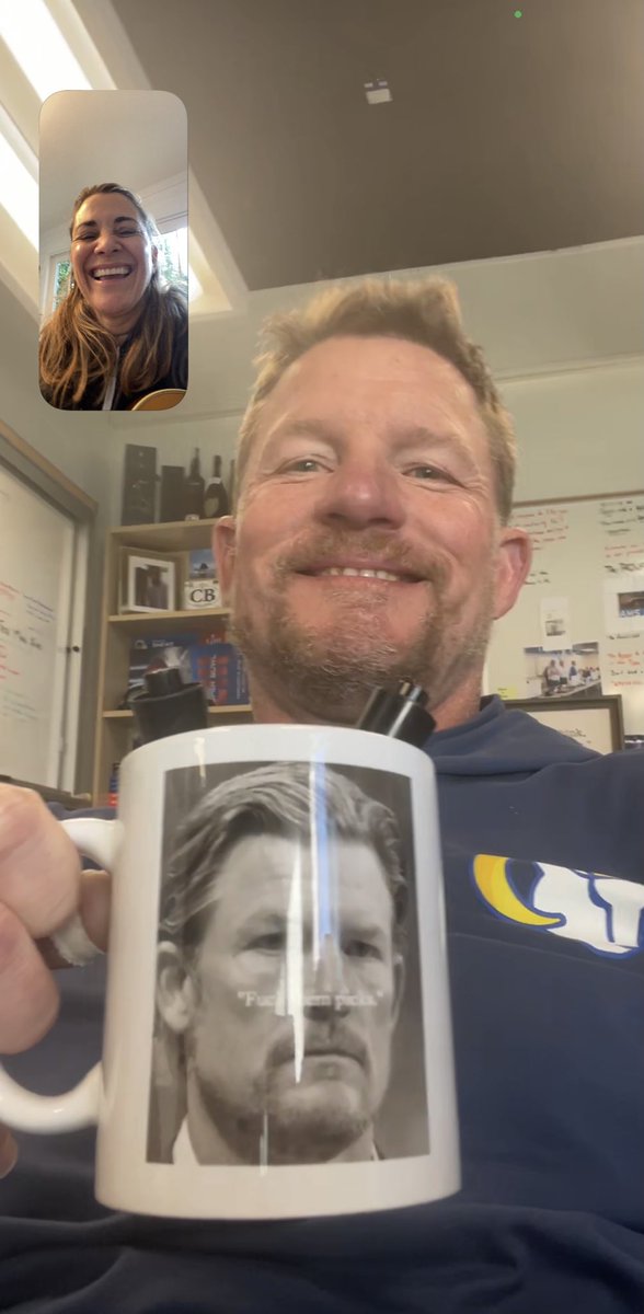 brgridiron's tweet photo. Rams GM Les Snead holding the “F--k them picks” mug his kids got him 🤣 

(via @KaraHenderson) https://t.co/S9kQ5CdFHh