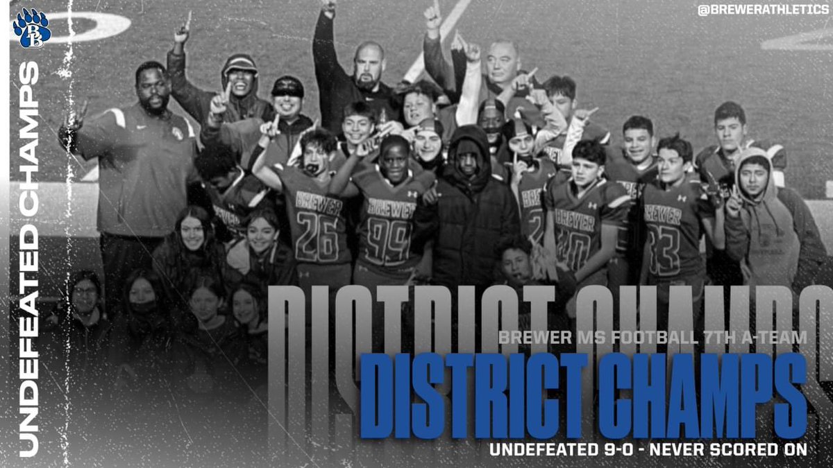 wsisdschools's tweet photo. Great job to our @BMS_WSISD 7th grade A and C teams for winning the District Championship! @BrewerBearFB @BrewerAthletics #BearsDefyingLimits #GRIT #GoBears https://t.co/8bsm8j37ye