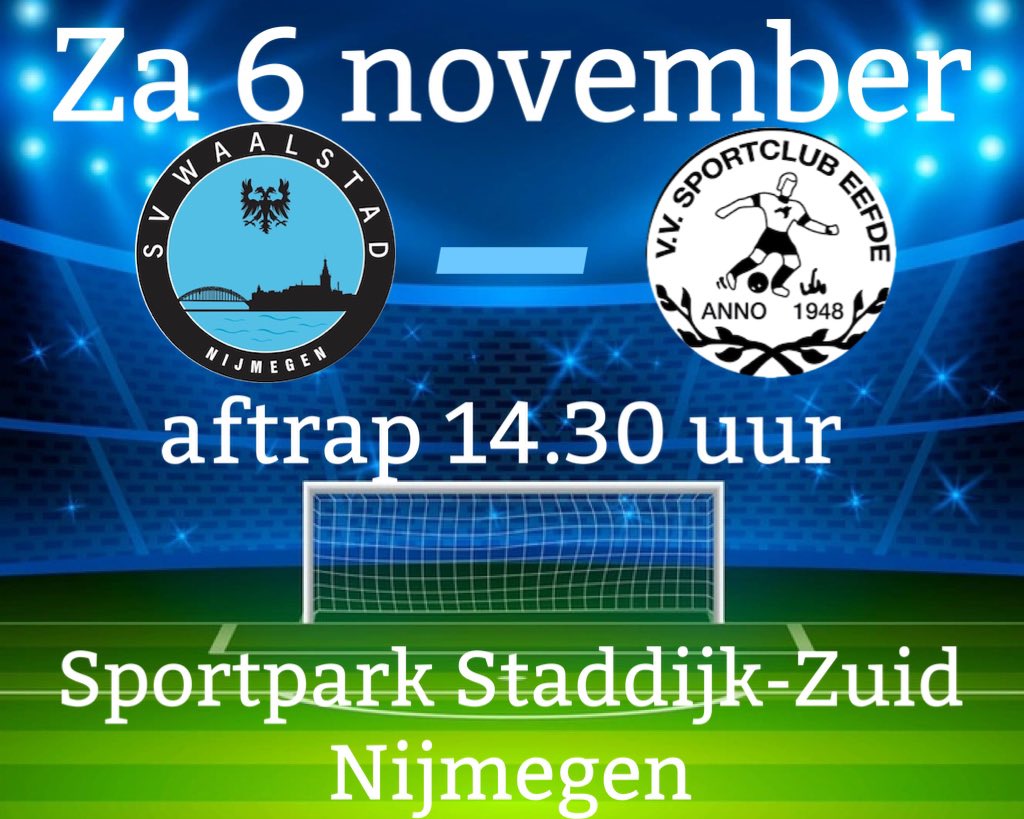 Op het veld en rond het veld gelukkig zonder Corona pas toegestaan. Komt u ons ook aanmoedigen? #svwaalstad #12eman #zaterdagvoetbaldag @sp_eefde