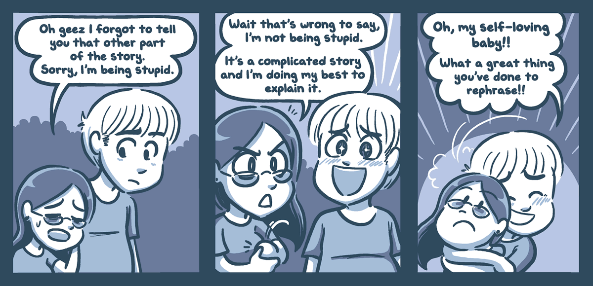 Yeah!! Redirecting was the best advice my therapist ever gave me. Like not even making a joke, just going "it was totally reasonable to make this mistake and now I've learned"
Throwback to this old diary comic I made about it lol https://t.co/Fypr5nqvP1