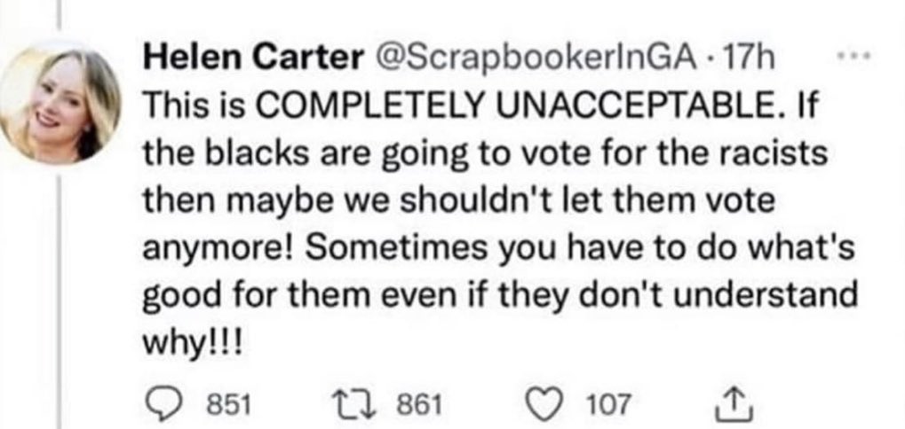 ZeekArkham's tweet photo. I think the reason this tweet has gone viral is because of how credible it seems. This is how toxic the Left has become and they are completely unaware of it. This could have come from any of those harpies on The View. 

I’m glad people are waking up to it and voting differently. https://t.co/35URUTU8c5