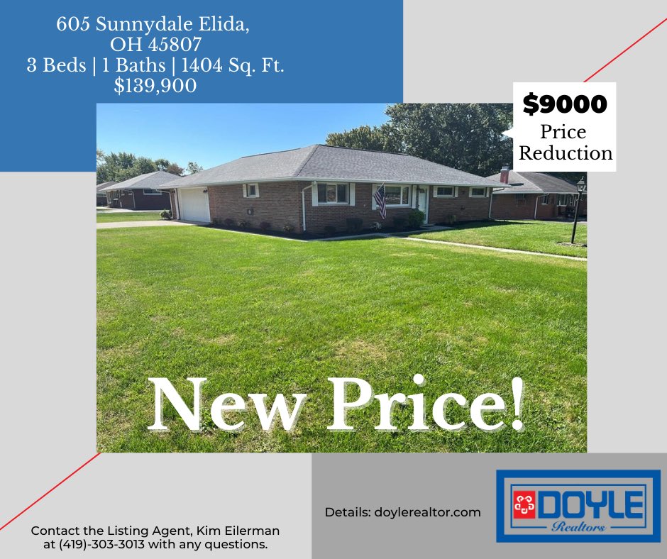 DoyleRealtors's tweet photo. $9,000.00 #price reduction on this cozy ranch #home in Elida!  Call for your tour today! https://t.co/CeDpEE1A3N
