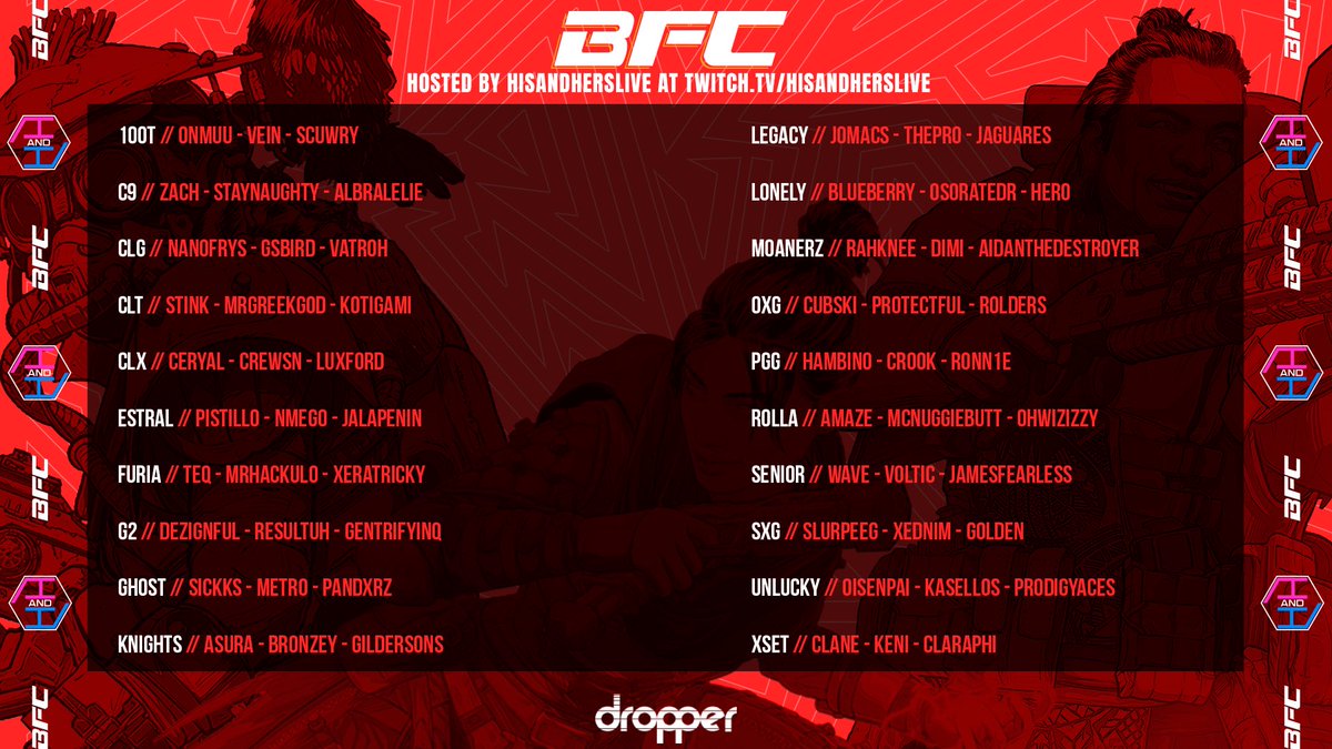 Tonight’s lineup. 7pm <a href="/BoxFightChamp/">BFC</a> pro night qualifiers for our $30,000 <a href="/PlayApex/">Apex Legends</a> Series. 

How many teams do you think will run Ash?