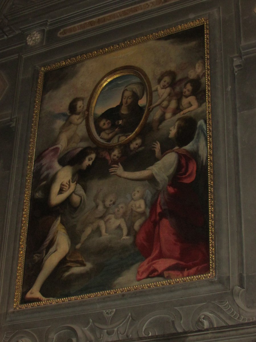 MeganHenvey's tweet photo. Probably his best-known work, this innovative depiction of the Adoration of the Angels by Francesco Boschi, includes the Virgin and Child in a separate frame within the painting, to stand out as a highlight of the works in the church. #AChurchADay https://t.co/4zriGROlqD