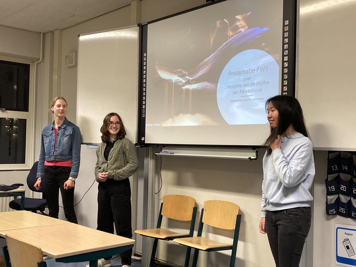 TBLGymnasium's tweet photo. Caitlin, Deniz en Isabel onderzochten wat er te vinden is van de mythe van Persephone in kunstuitingen van de oudheid tot en met 2021. Toen en nu in een profielwerkstuk. https://t.co/DVymSlUbGM