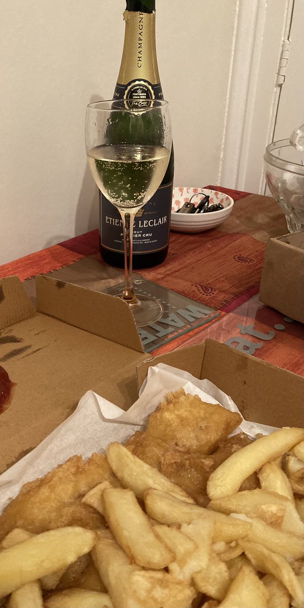 What better way to celebrate submitting my PhD thesis than with fish &amp; chips and a side of champagne 🍾