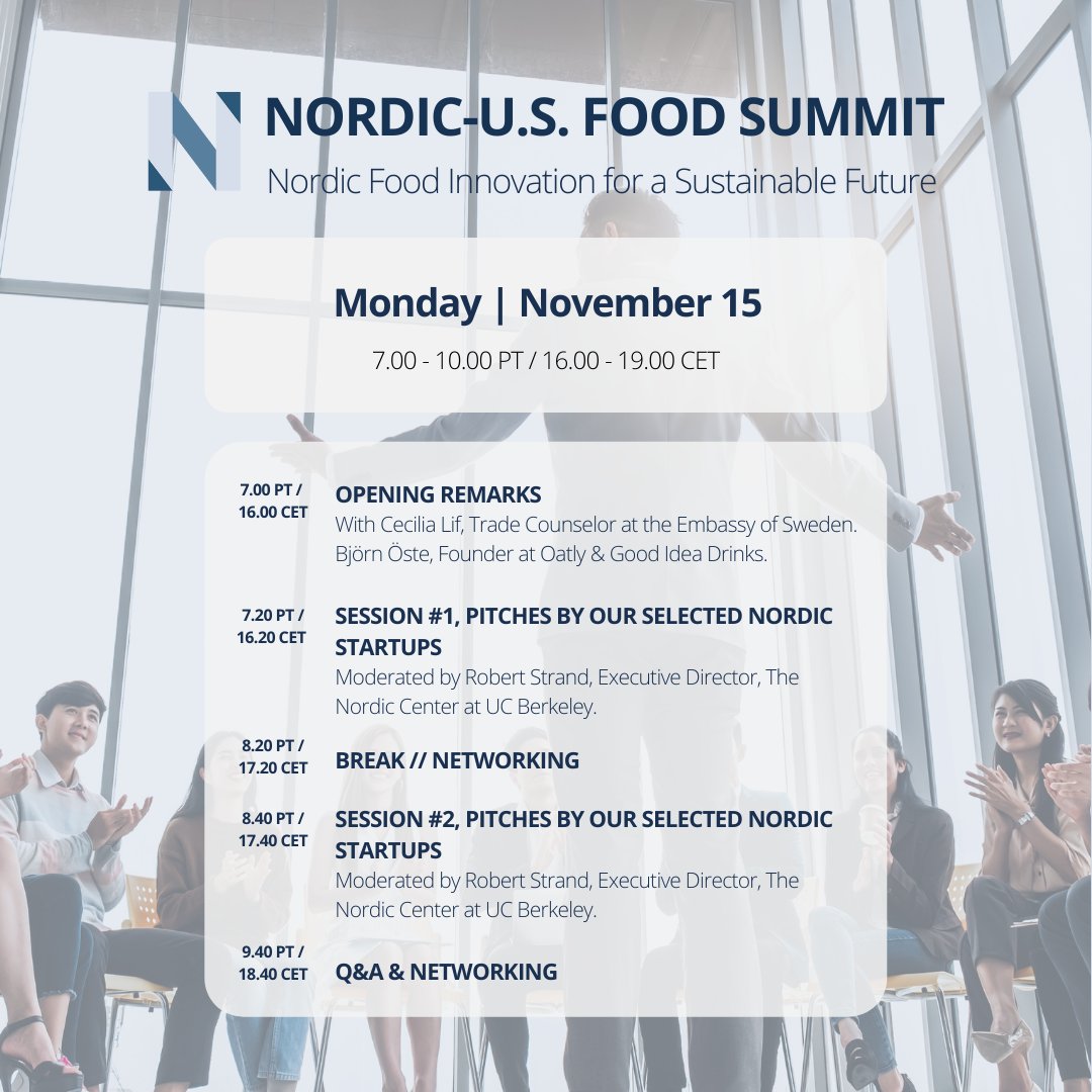 📢Get ready for day 1 of the Nordic-U.S. Food Summit!

The opening remarks will be made by Cecilia Lif, Trade Counselor at the Embassy of Sweden. Following, a keynote with Björn Öste, founder at Oatly and Good Idea Drinks.

Register here: nordicusfoodsummit.com/registration
