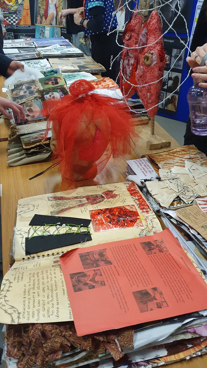 HighdownDT's tweet photo. Showcasing some amazing student work at Sixth Form opening evening tonight #textiles #ks5 https://t.co/zwPvj0LdtD