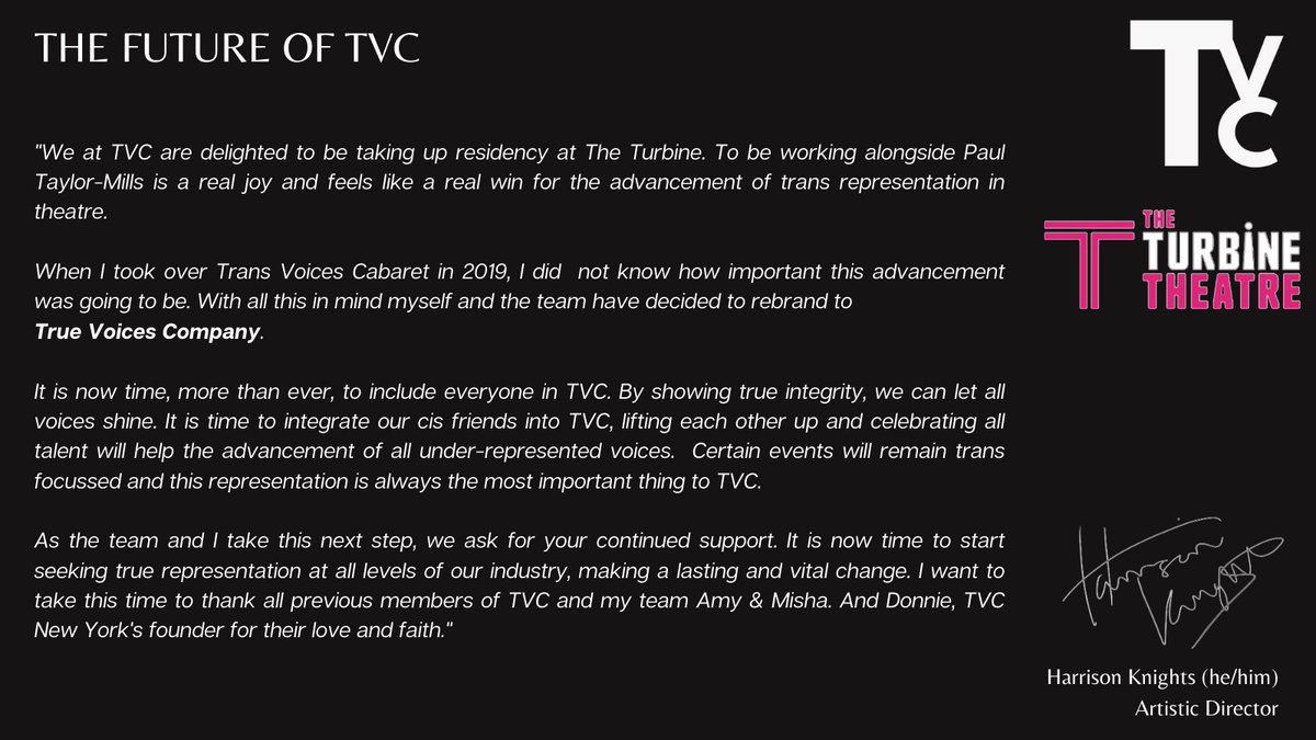 THE FUTURE OF <a href="/TVC_LDN/">True Voices Company</a> - a message from Artistic Director <a href="/HazKnights/">Harrison Knights</a>
