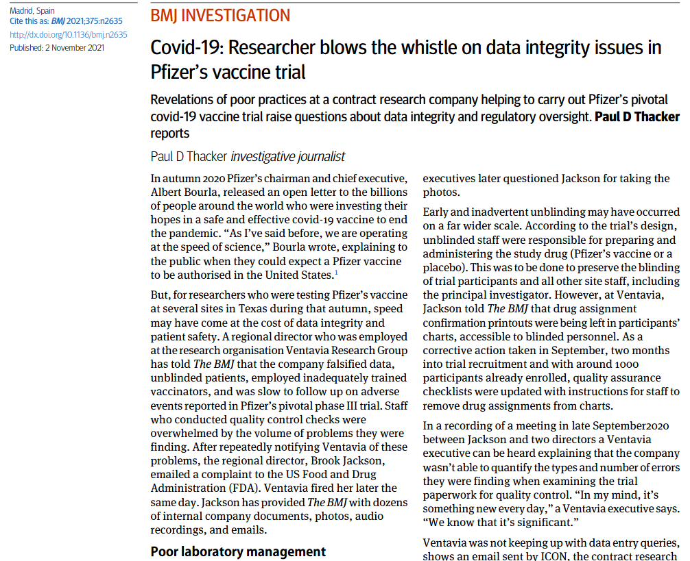 LGcommaI's tweet photo. #Thacker writes: "Documents show that problems had been going on for weeks. In a list of “action items ”circulated among #Ventavia leaders.., shortly after the trial began.., a Ventavia executive identified..staff members with whom to“Go over e-diary issue/falsifying data, etc.”" https://t.co/TP6JgLMAXA