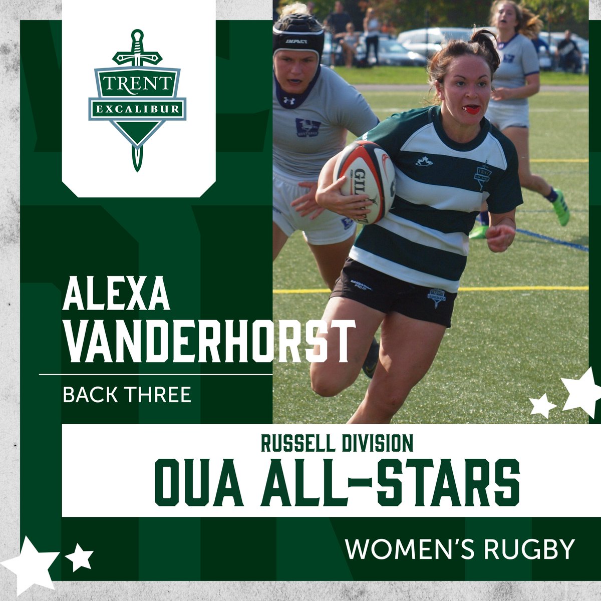 Congratulations to the <a href="/TrentURugby/">Trent Rugby</a> players selected onto the OUA Russell Division All-Star team! 👏👏

Amanda MacCarthy - Hooker
Michelle Hopkins - Second Row
Alexa Vanderhorst - Back Three

#1EX #1Excalibur