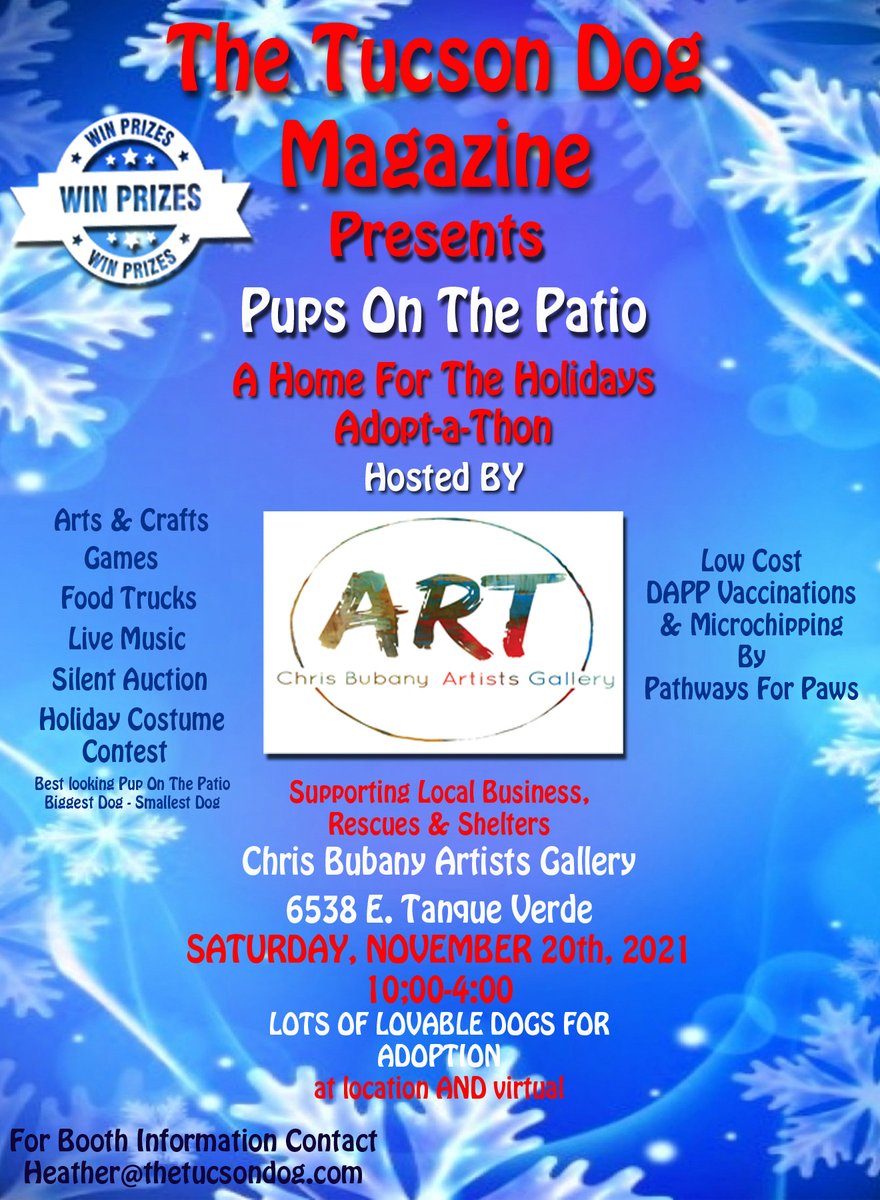 TheTucsonDogMag's tweet photo. Join our Holiday Adoption Event on November 20! Our October event was a huge hit with lots of vendors &amp; dogs finding forever homes. Please help us make our holiday event just as big! For booth info contact Heather@thetucsondog.com #dogs #adoptdontshop #animalrescue #adoptionevent https://t.co/AL9QKQ7KYf