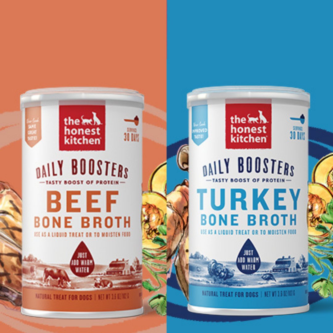 Rehydrating your dog's kibble with bone broth makes dinner even more richly flavorful 🦃 No artificial preservatives, feed grade by-products, fillers, GMO ingredients, corn, wheat or soy. It can be the perfect addition to your pup's thanksgiving meal! #honestkitchen