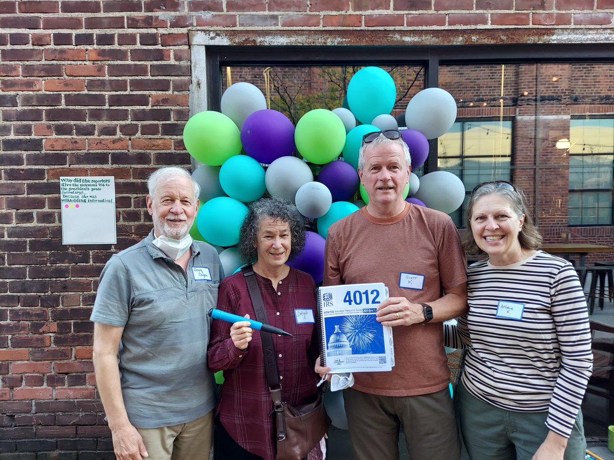 PrepareProsper's tweet photo. P+P had our Annual Volunteer Appreciation Event @ Lake Monster Brewing! It was fun to reconnect, take pics &amp; give out awards. We received a gift from the IRS in honor of our 50th year anniversary: the flag flown over the US Capitol on 2/12/21 (National Tax Day) #prepareandprosper https://t.co/YJKRWH3pqu