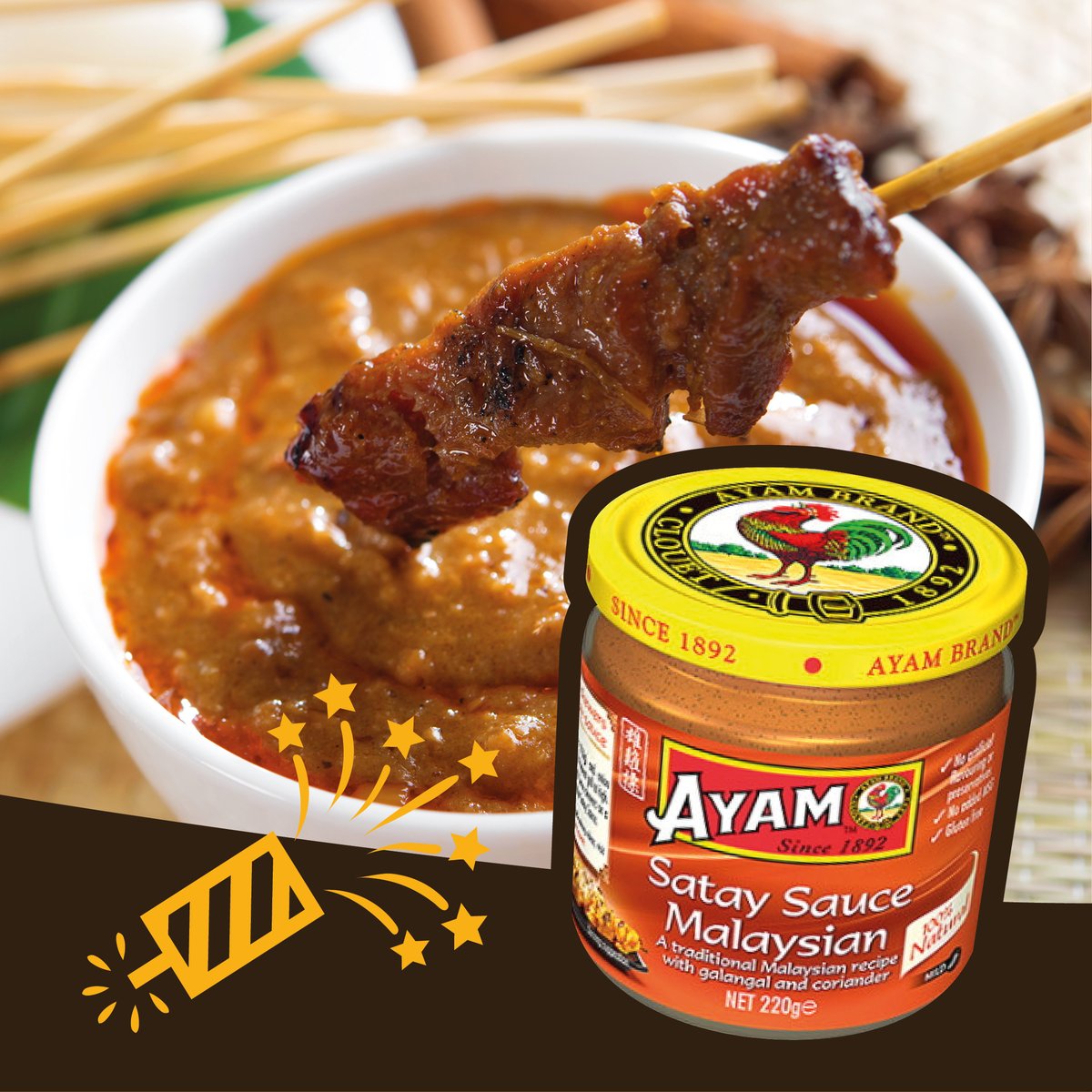 Uyghur spicy beef skewers. 

Perfect to enjoy during Diwali and Bonfire season. 
We recommend dipping it onto Satay Sauce for an extra flavour explosion. ow.ly/MQYw50GFZ27 

#satay #diwali #buffet #snack #ayam #shopnow