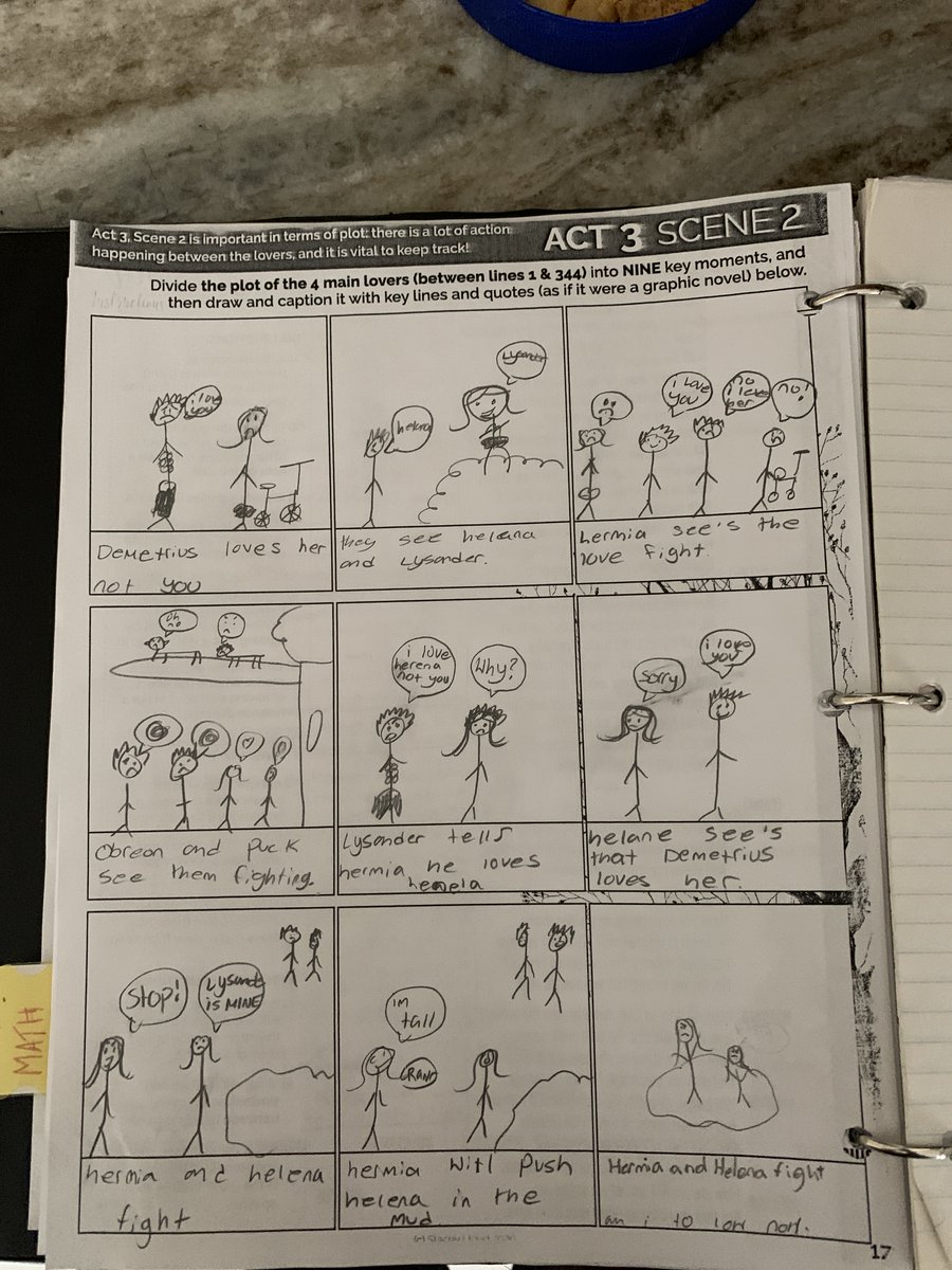 MissKornacki's tweet photo. Sharing some fabulous comic versions of #AMidsummerNightsDream Act 3, Scene 2 created by amazing grade 9 rebels! #ENG1D #RiversideEnglish https://t.co/STLvItnHWi
