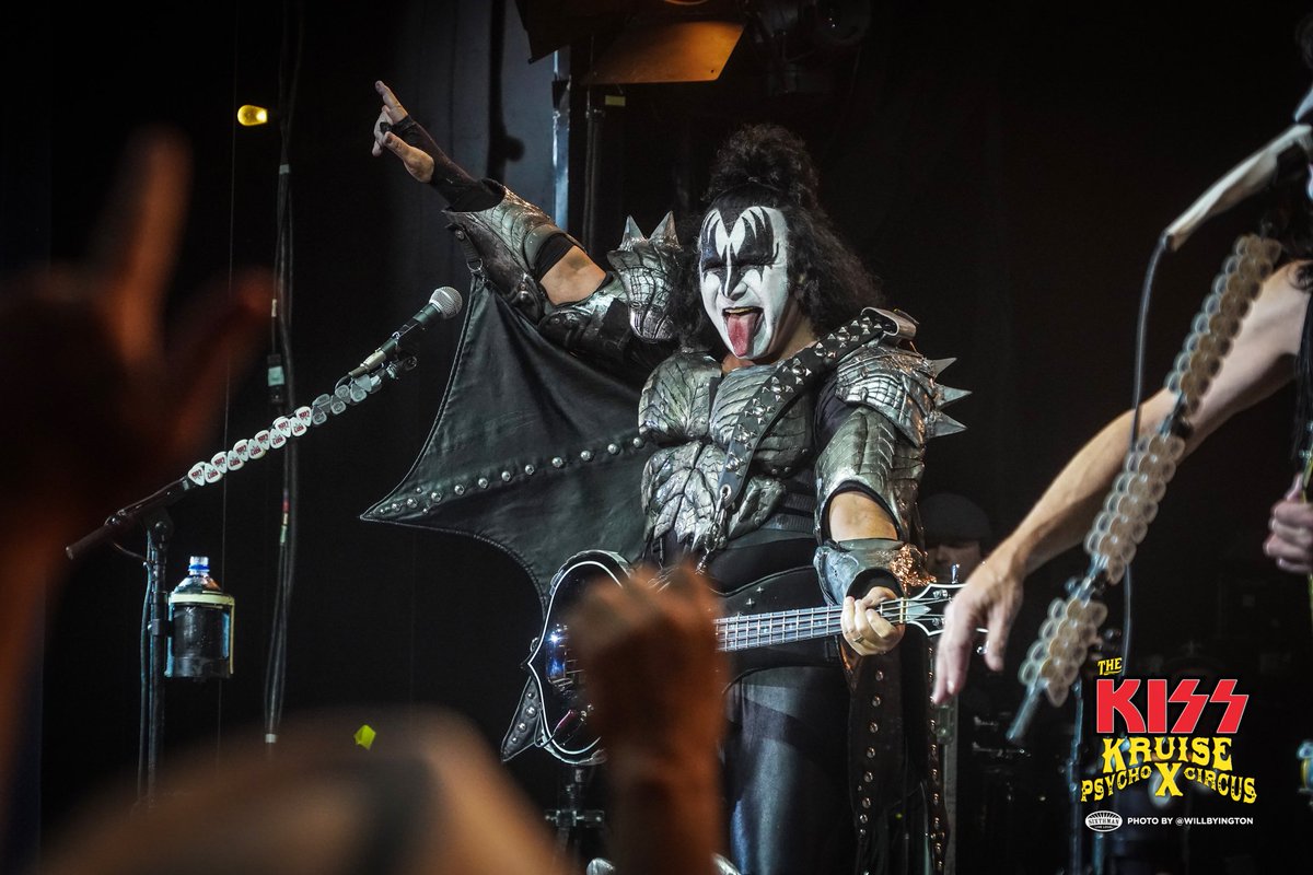 kiss's tweet photo. The amplifiers start to hum, the carnival has just begun...You're in the Psycho Circus! @TheKISSKruise X - Commotion On The Ocean! 

Photos by @willbyington https://t.co/1u61JMUDRG