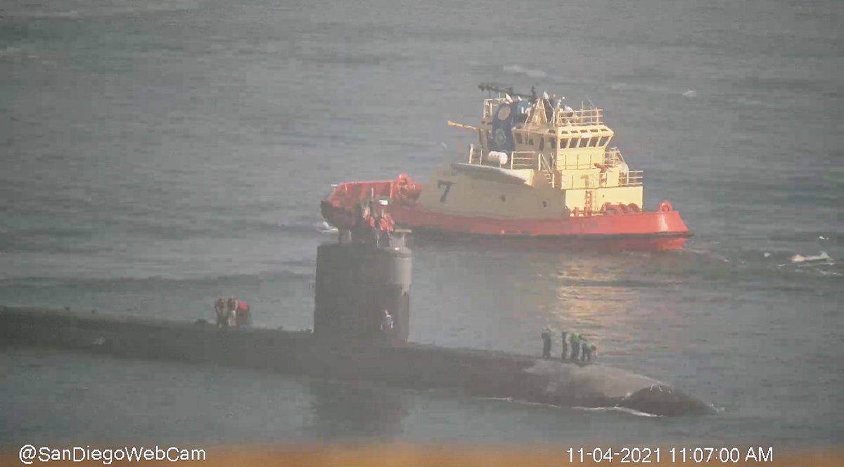 WarshipCam's tweet photo. USS Columbia (SSN 771) Los Angeles-class Flight III 688i (Improved) nuclear attack submarine leaving San Diego - November 4, 2021 #usscolumbia #ssn771 https://t.co/6iU0FWiZxf