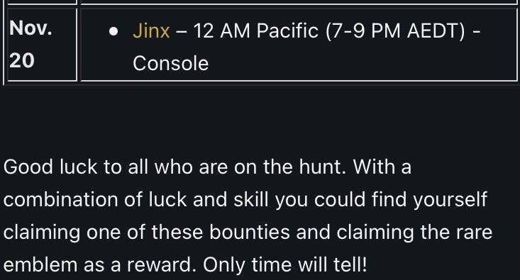 Have you guys read the twab!? I'm excited to announce I'll be taking part in the next series of bungie bounties. If you guys want a chance at earning a sick exclusive emblem, I'll be waiting in the crucible on the 20th. See you there, guardian. 😎