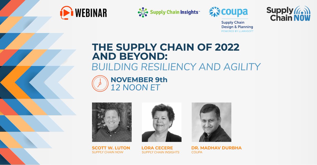 _supplychainnow's tweet photo. Join an in-depth discussion with supply chain experts, @lcecere, Founder of @SCInsightsLLC, Madhav Durbha, VP of Supply Chain Strategy at @Coupa, and @ScottWLuton, CEO &amp; Host of Supply Chain Now on November 9th at 12PM ET!

Sign up now: https://t.co/fsDOoRIP9i https://t.co/V6QiCfmDht