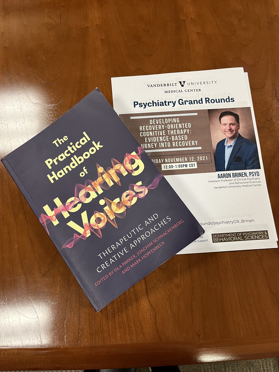 Excited to share the release of "The Practical Handbook Of Hearing Voices" with a chapter on "Recovery-Oriented Cognitive Therapy and Distressing Voices" from VUMC Psychiatry's own Dr. Aaron Brinen.
<a href="/recoverWithCBT/">Aaron P. Brinen,PsyD</a> <a href="/pccsbooks/">PCCS Books</a>

Hear more on Nov 12 at Dr. Brinen's Grand Rounds