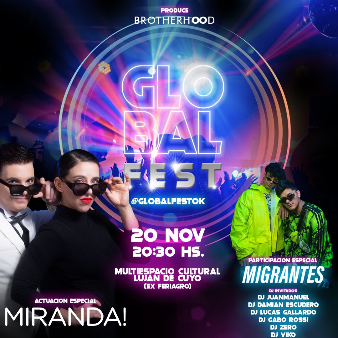 miigrantes's tweet photo. El 20 de Noviembre vamos a estar presentándonos en el Global Fest 💜🙌🏻⚡️ en el Multiespacio Cultural Luján de Cuyo Mendoza!!

Va a ser una fiesta!!! 🥳

#migrantes #globalfest #mendoza #lujandecuyo #multiespaciocultural #showenvivo #show #musica https://t.co/XDTgSNfVK5