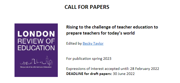 ioecttr's tweet photo. Our very own Becky Taylor is thrilled to be editing the London Review of Education special feature on teacher education due for publication in Spring 2023. We have a call for papers. Details at: https://t.co/iPT1dU2b4t https://t.co/i1ZgwH1wGc