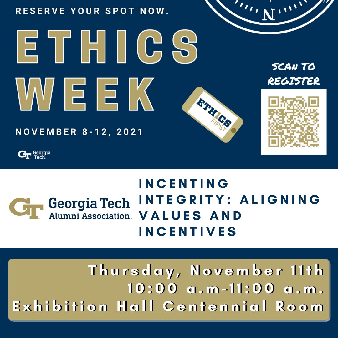 gtundergrad's tweet photo. Next week, join @gtalumni in a workshop sharing innovative ways to recognize people for incorporating GT's values into daily work. As part of Ethics Week, attendees will receive giveaways and treats! Sign up today --> https://t.co/p2Px9xGaVr https://t.co/g8nlCIAoip
