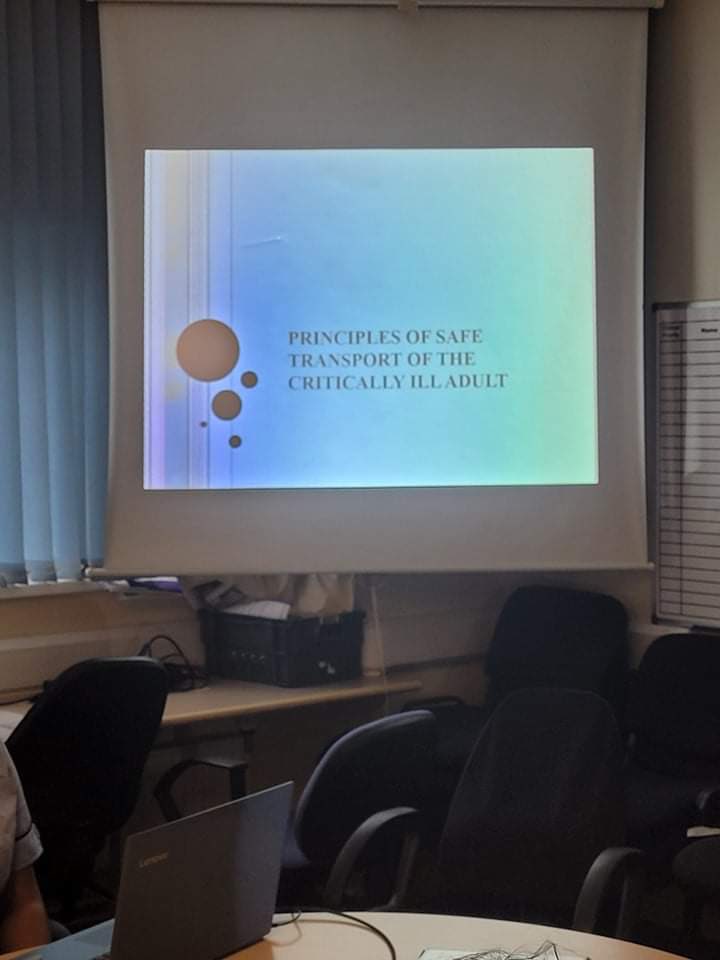 AicuLri's tweet photo. Dep Sister Rodrigues & Charge Nurse Williams teaching LRI ITU nurses how to transport critically ill pts safely to other hospitals. Thank you to @EMASNHSTrust for the ambulance. #morerealistic @Leic_hospital @ItapsTeam @UHLSafetyRisk https://t.co/RGVlvsvdfB