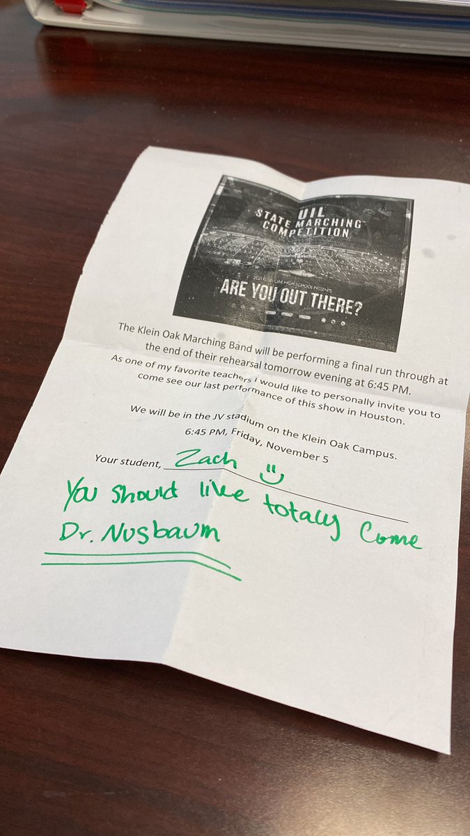 As a specialist, I work with students in a different way than classroom teachers. The relationships can still be built. #happyheart <a href="/KleinOak/">Klein Oak HS</a> <a href="/kobandofficial/">Klein Oak Band </a>