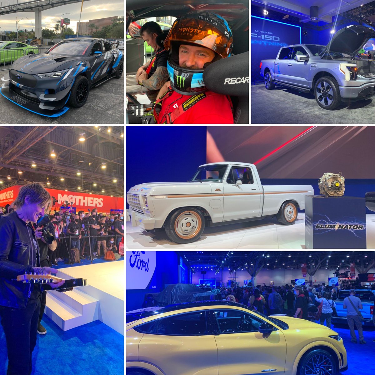 ebergg's tweet photo. My #SEMA highlights…. #MachE1400 #F150Lightning #F100 #Eluminator concept #MachE GT … oh and @VaughnGittinJr and @KeithUrban 🤣⚡️💙 https://t.co/c2OccHuF0Q