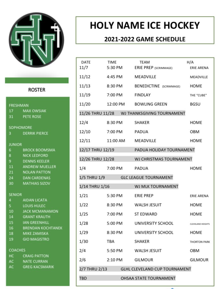 2021-22 Holy Name Ice Hockey Schedule…. Let’s go HN!! <a href="/NamerAthletics/">Holy Name Athletics</a> <a href="/AthleticHoly/">Holy Name Athletic Boosters</a> <a href="/HNGreenwave/">Holy Name High School</a>